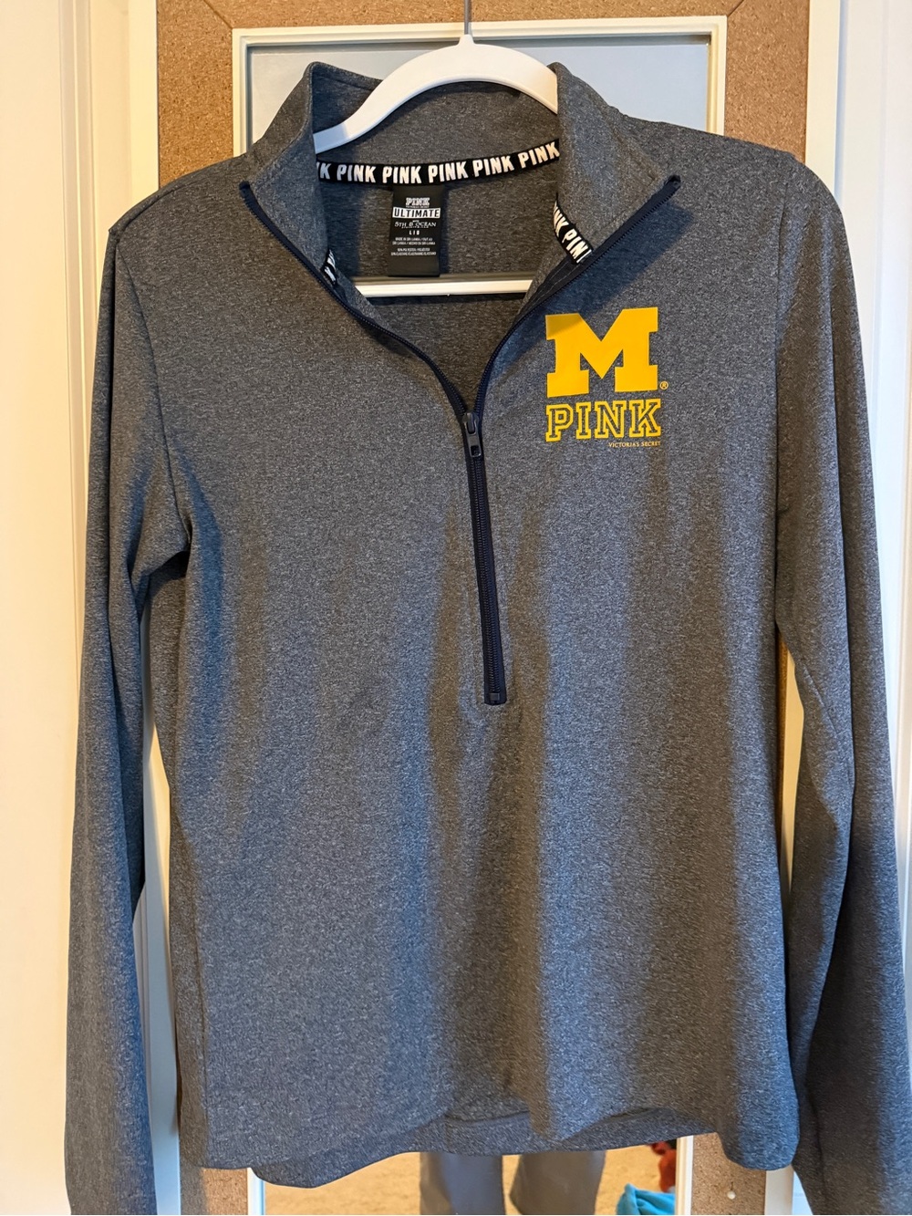 5th & Ocean Gray Quarter-Zip Pullover with Yellow 'M' and PINK Logo